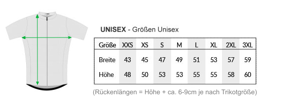 Maße und Größendefinition Radtrikot Modell Event Unisex